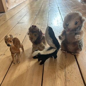 Vintage Steiff Fawn Deer, Lion, Beaver, and Skunk